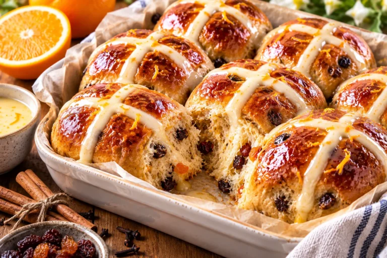 Warm Spiced Hot Cross Buns with Orange Glaze