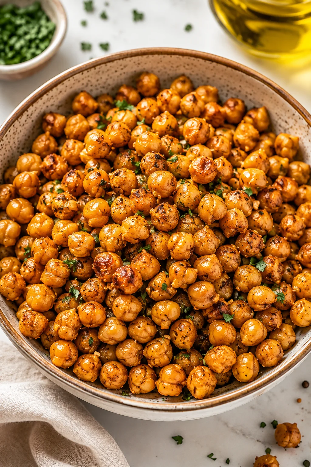 Crispy roasted chickpeas seasoned with spices