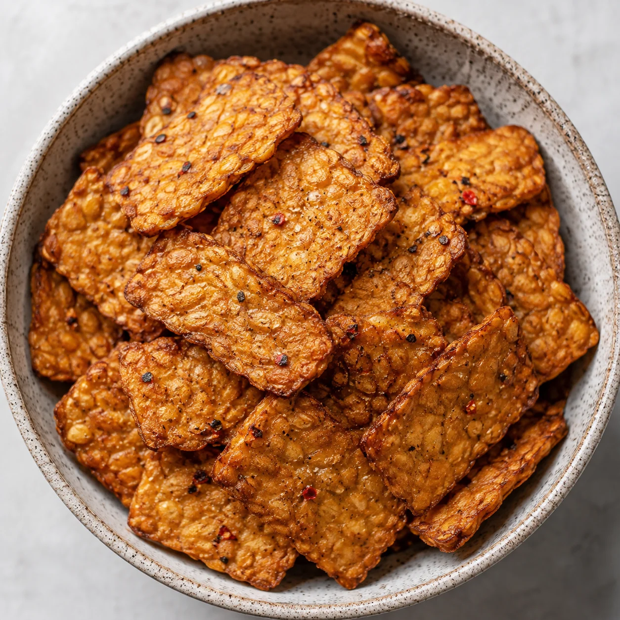 Pan-seared tempeh slices golden and crisp
