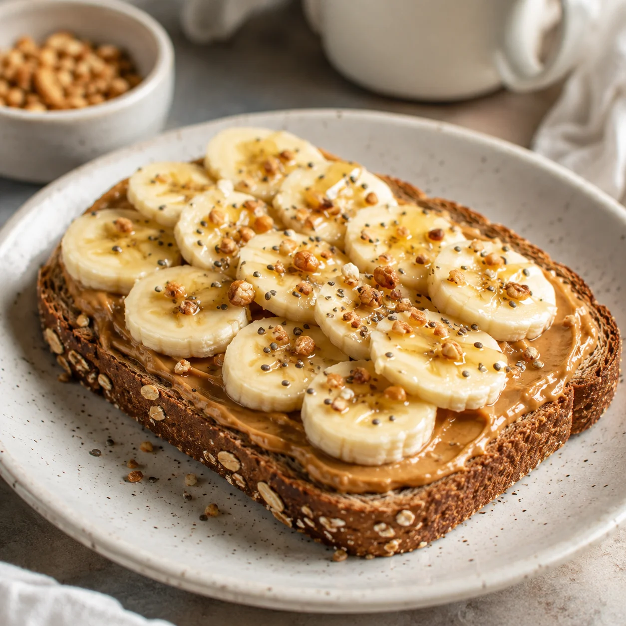 Nut butter spread on toasted whole grain bread